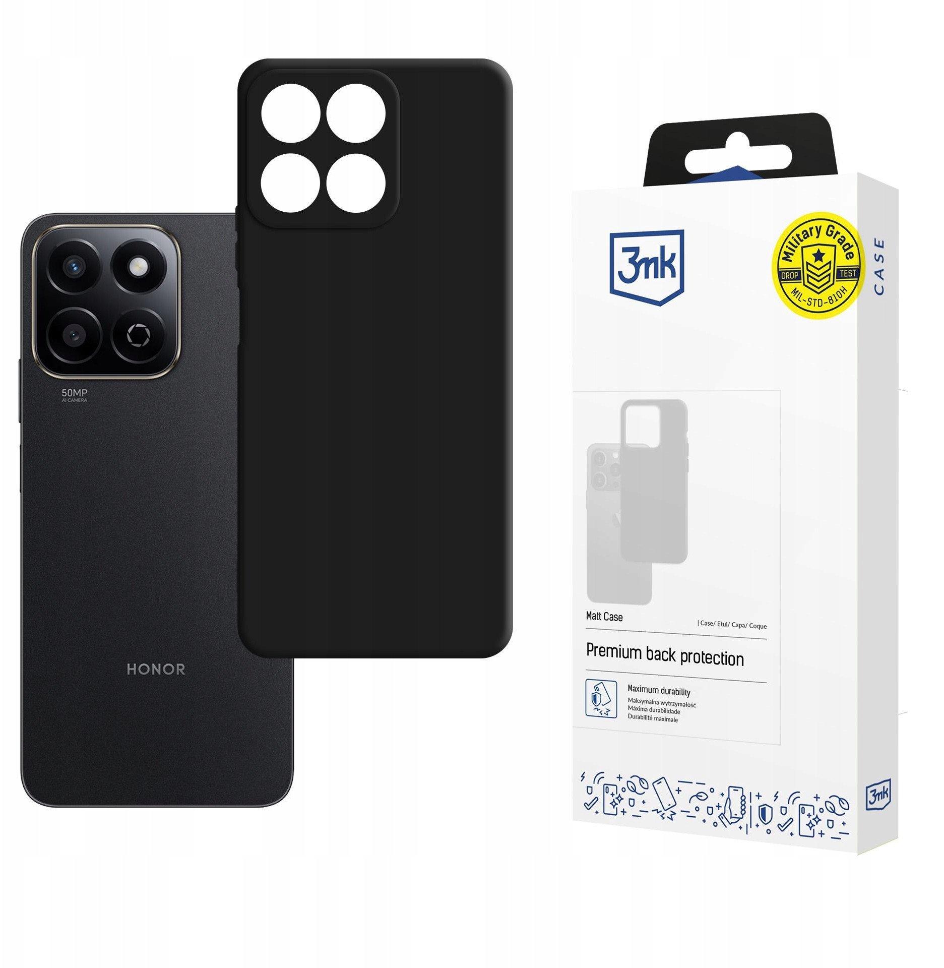 Këllëf telefoni 3mk Matt Case për Honor 200 Smart, TPU, mbrojtje Absorber125, i zi mat