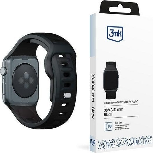 Rrip ore 3mk Silicone Watch Strap për Apple Watch, 38/40/41 mm, silikon, i zi