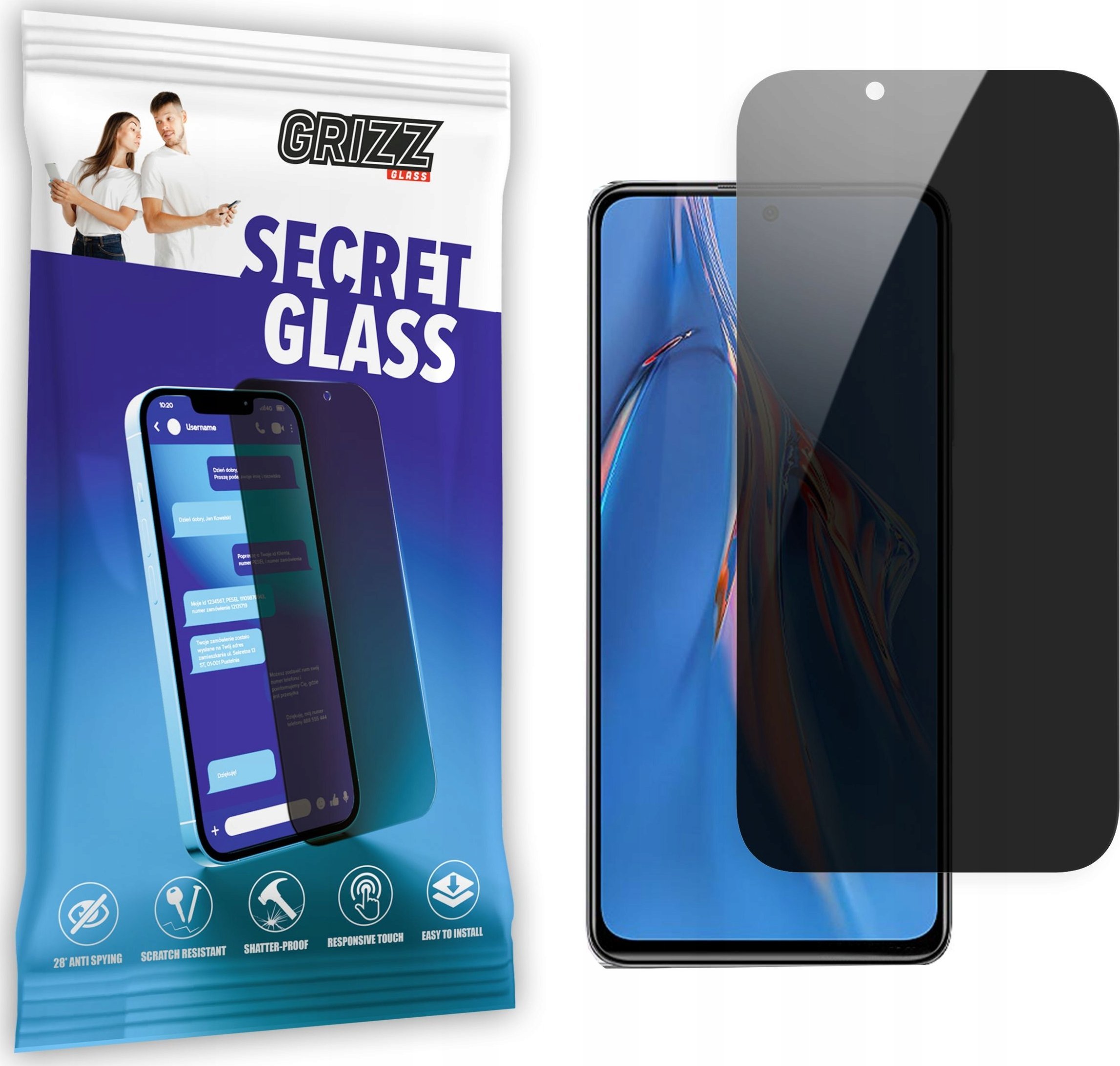 Xham mbrojtës Grizz SecretGlass për Xiaomi Redmi Note 11E Pro, efekt privatësie, transparencë e lartë