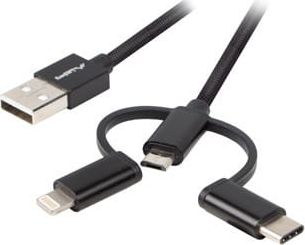 Kabllo 3 në 1 Lanberg, USB-A, 1 m, e zezë