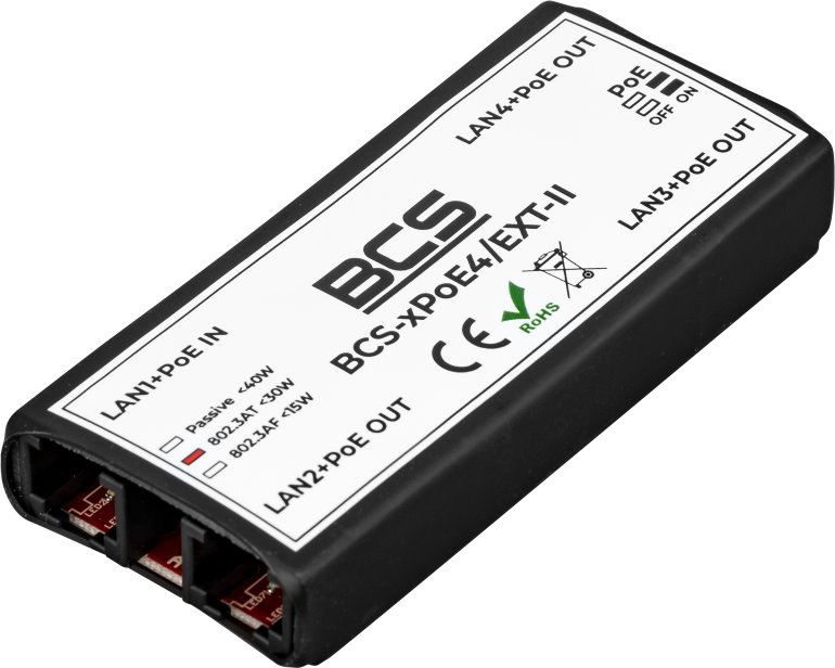 Проширювач на мрежа PoE BCS BCS-xPoE4/EXT-II, неуправуван, 4 порти, црн