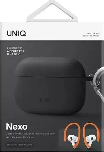 Mbulesë Uniq Nexo për AirPods Pro 2, silikon, me Ear Hooks, gri karboni
