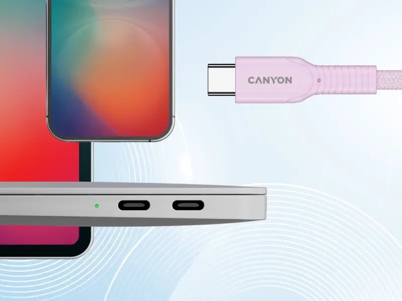 Kabllo USB Canyon OnWire 60CL, USB C në USB C, 1m, 60W, e rozë