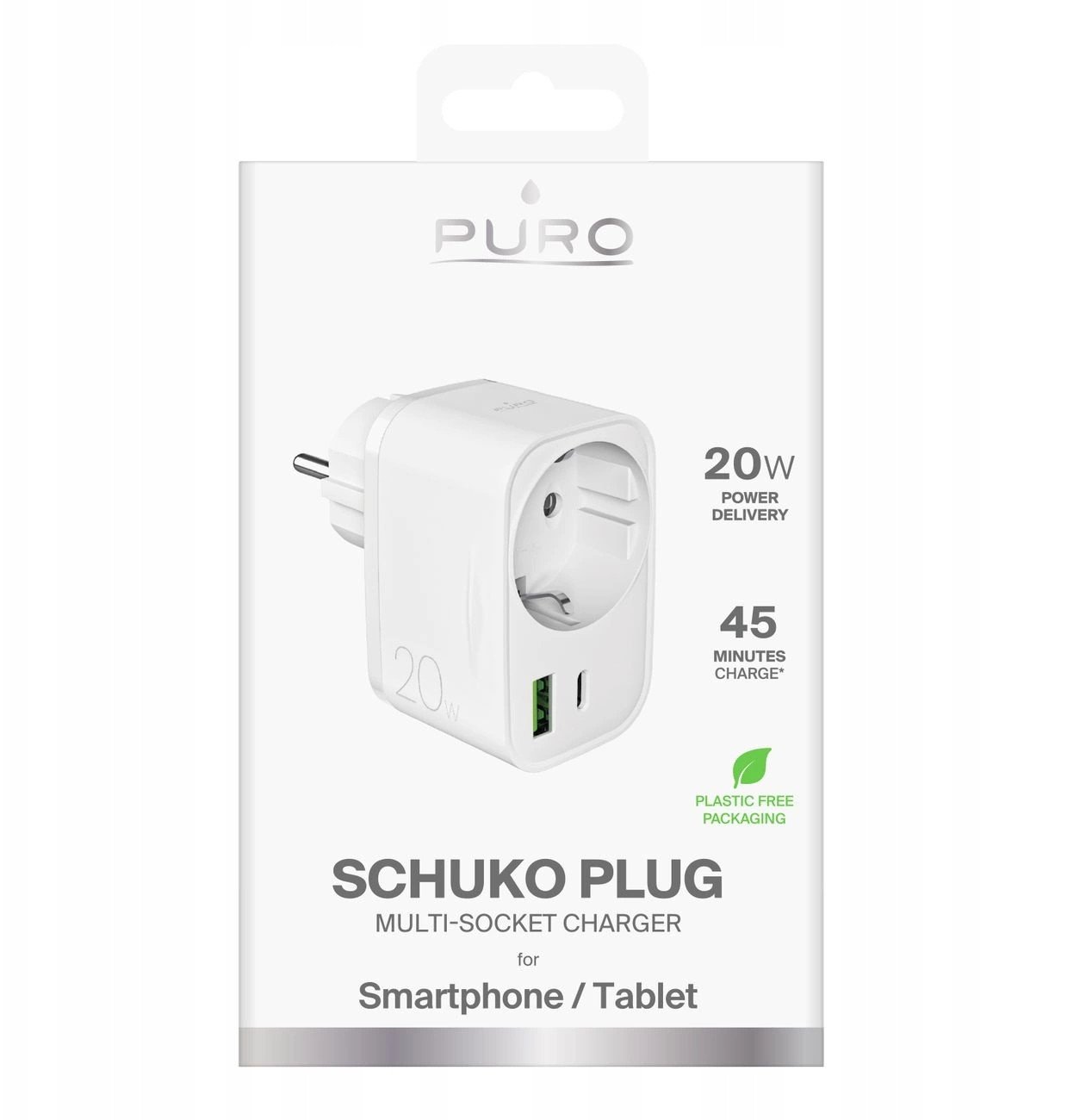 Karikues USB Puro 20W Power Delivery, 1x USB C, 1x USB A, i bardhë