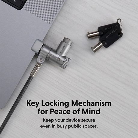 Bravë kabllo sigurie Hyper për MacBook Pro, me çelës, argjendtë