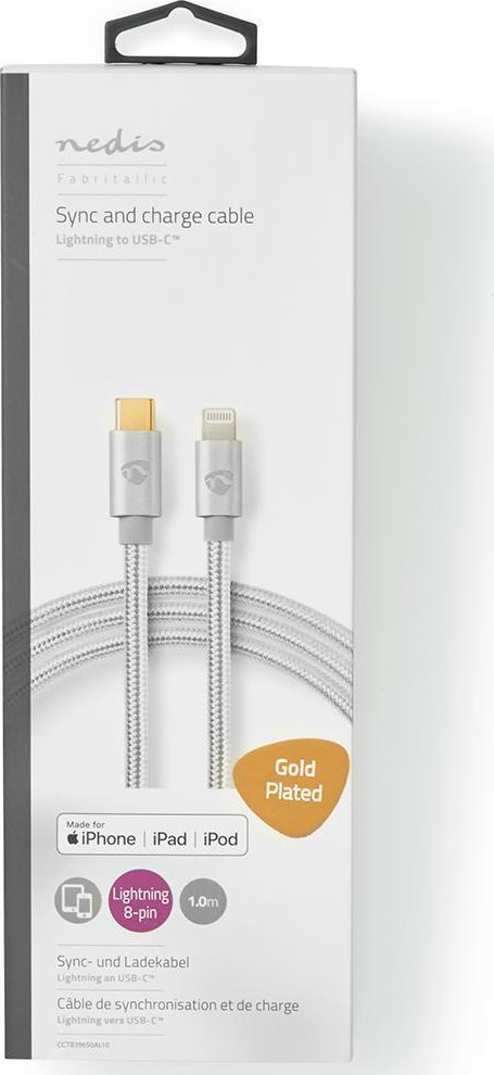 Kabllo Lightning Nedis Cove, USB C në Lightning, 2m, e argjendtë