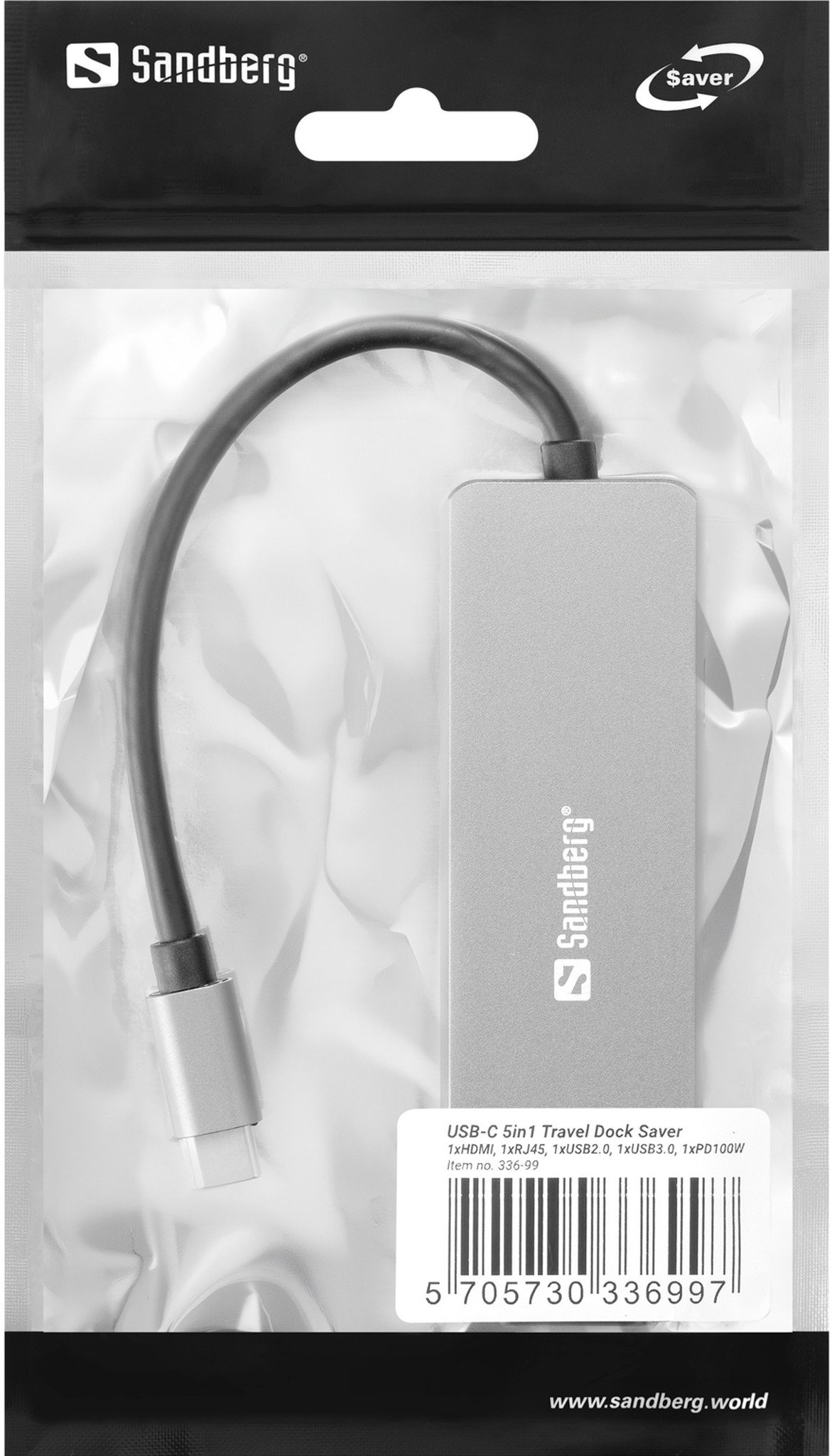 Dock USB C Sandberg Travel Dock Saver 5in1, HDMI 4K, RJ45, argjendtë