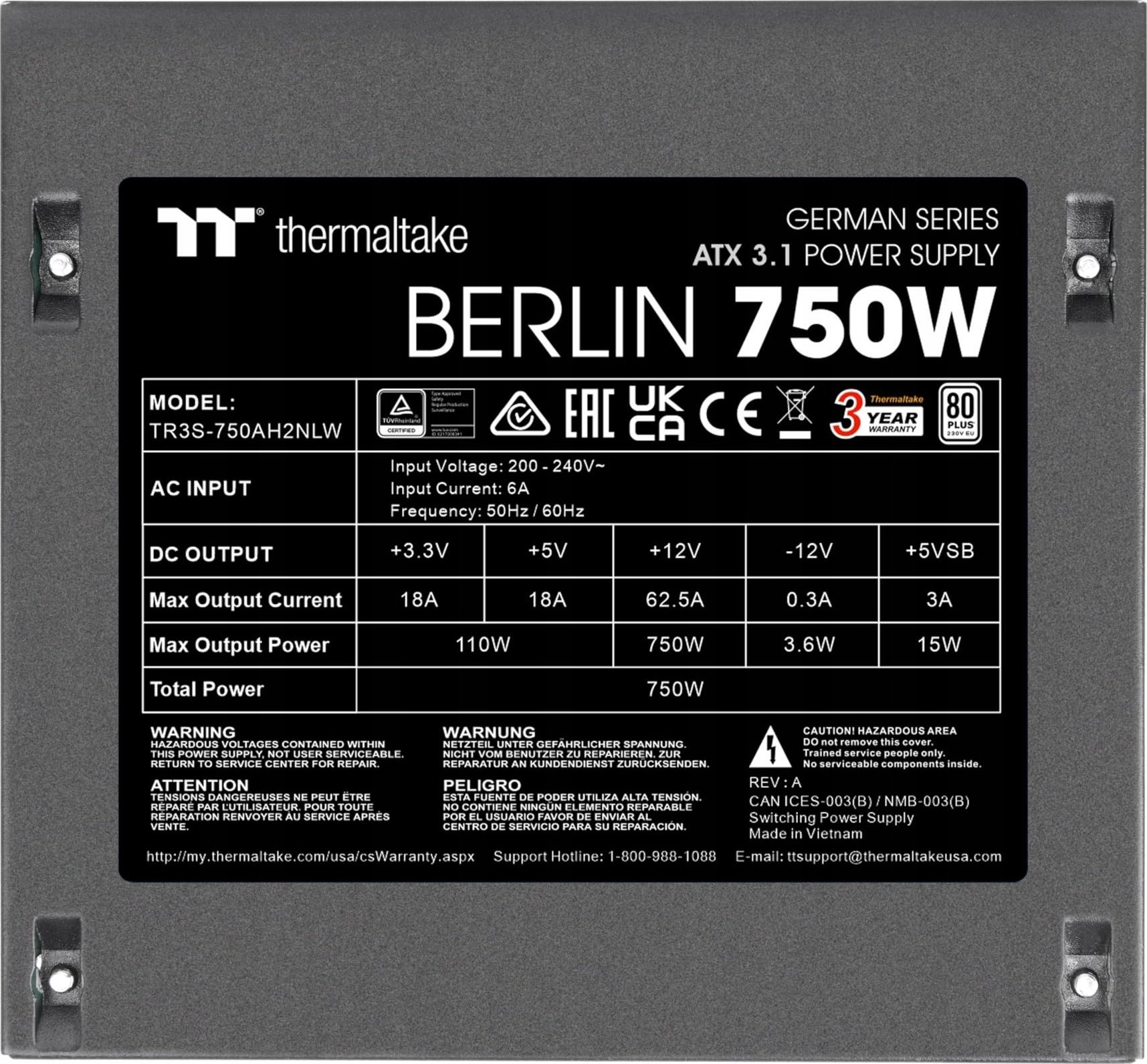 Furnizues rryme Thermaltake Berlin, 750W, ATX 24-pin, i zi