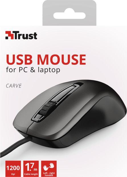 Maus Trust Carve, me kabllo, USB, i zi