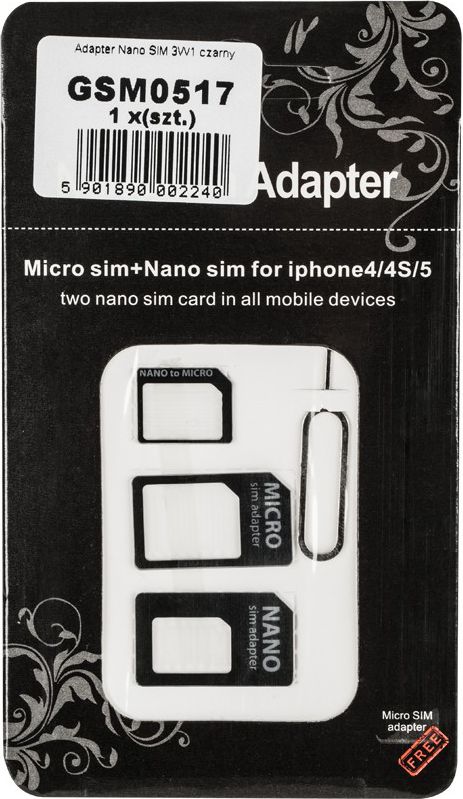 Adapter Nano SIM 3n1 M-Life GSM0517, për Micro dhe SIM standarde, i zi