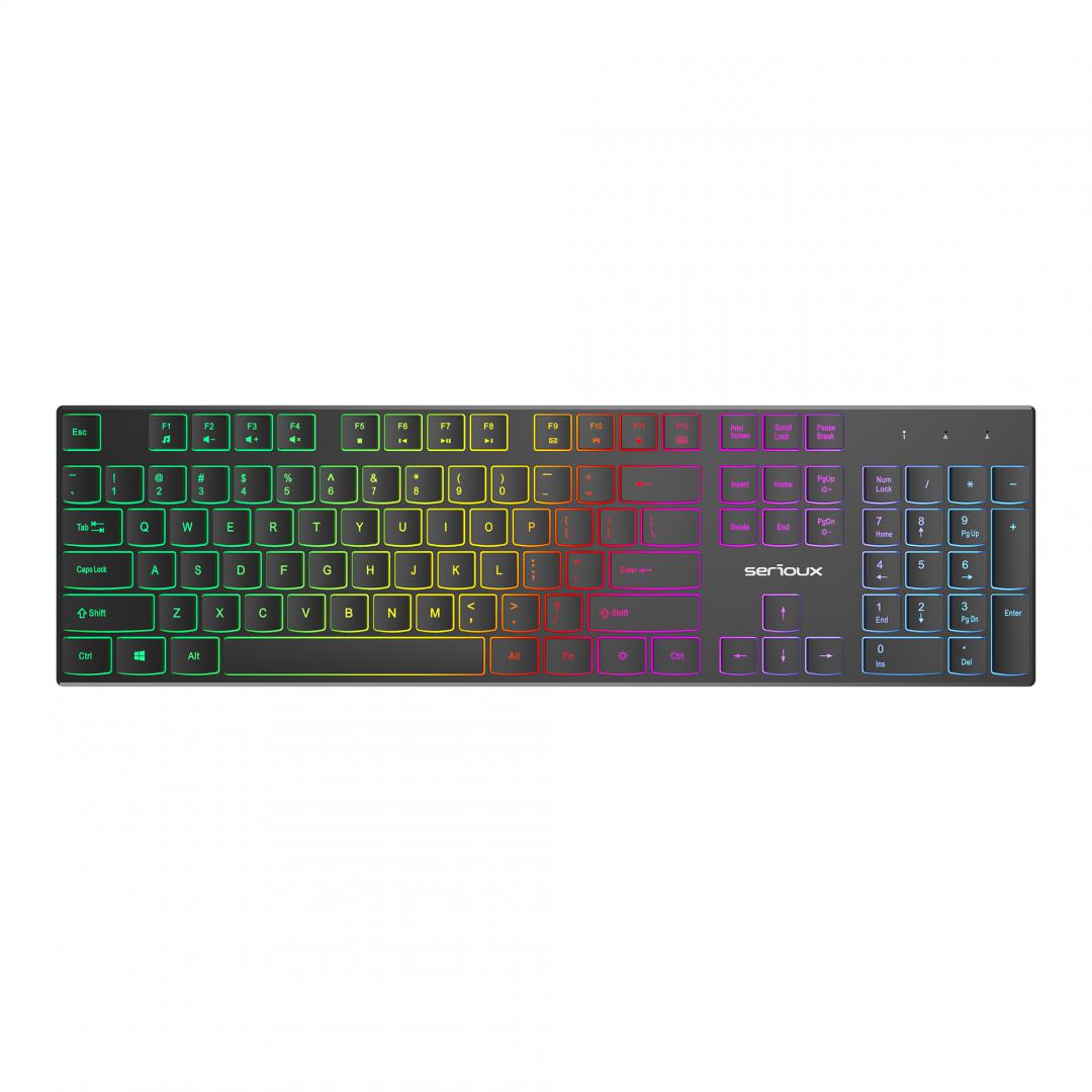 Tastierë Serioux SRXK-SKB709RGB, USB, ndriçim RGB, e zezë