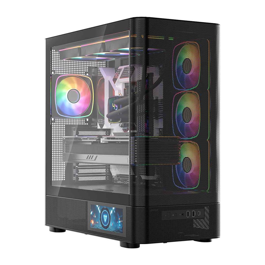 Kuti gaming MODECOM Volcano AQ400 ARGB, MIDI Tower, 4 ventilatorë ARGB, e zezë