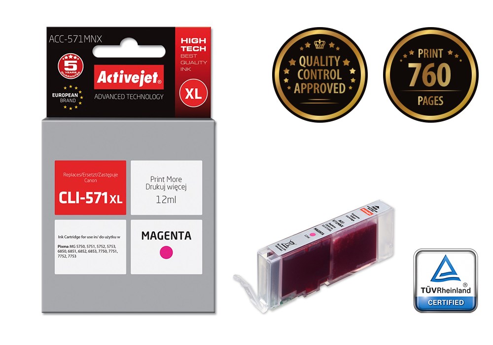 Ngjyrë për printer Activejet ACC-571MNX (zëvendësim për Canon CLI-571M XL), 12 ml, vjollcë