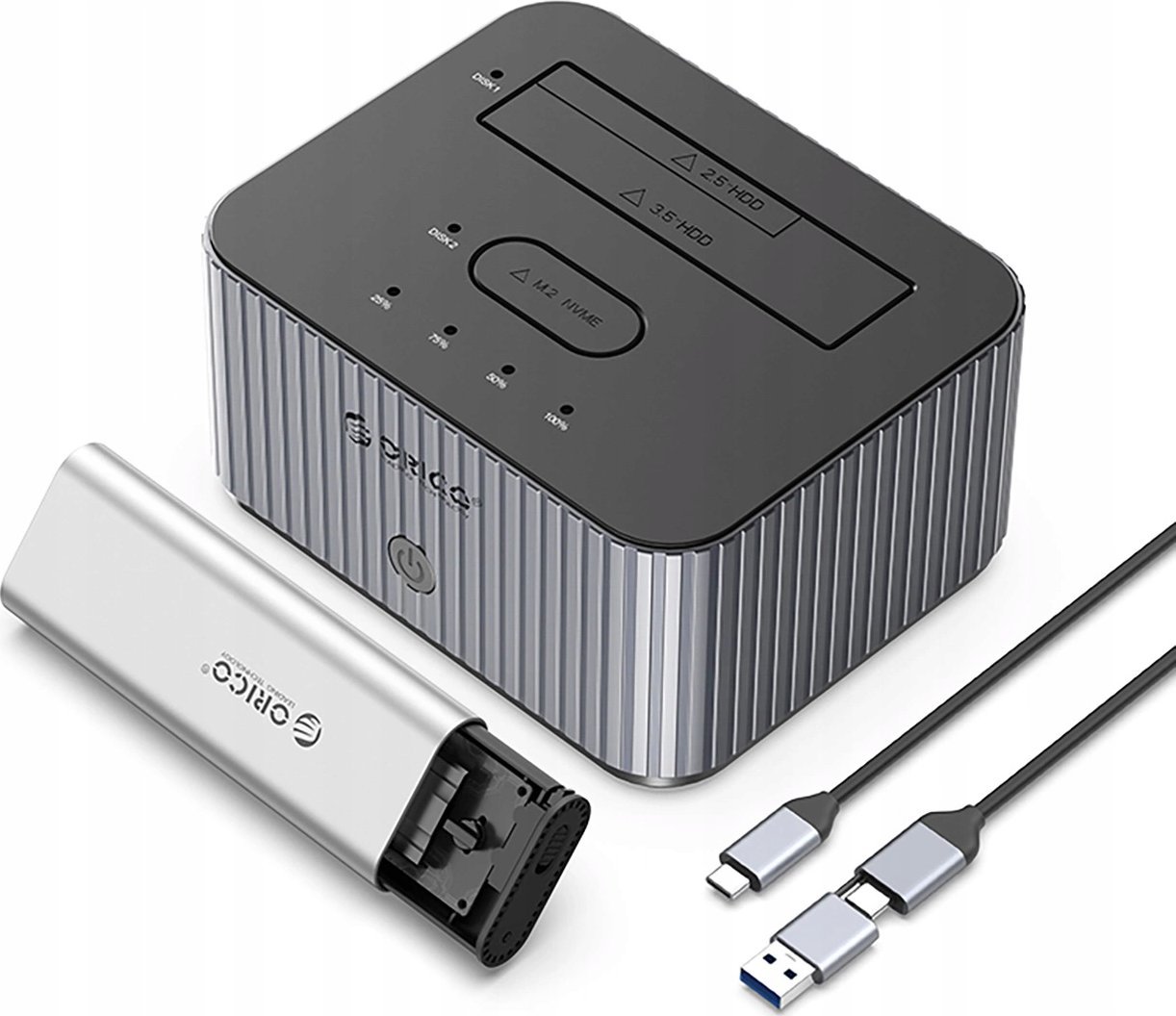 Doking stacion Orico IT28E C, për 2 disqe, USB 3.2 Gen2, alumini, gri