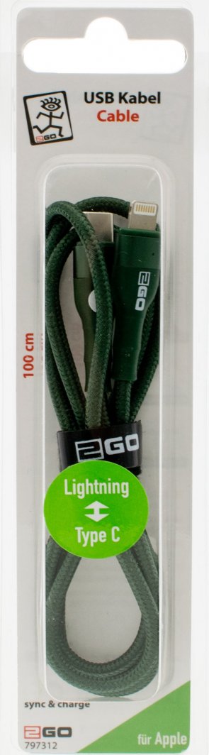 Кабел Lightning 2GO 797312, 1 m, зелен