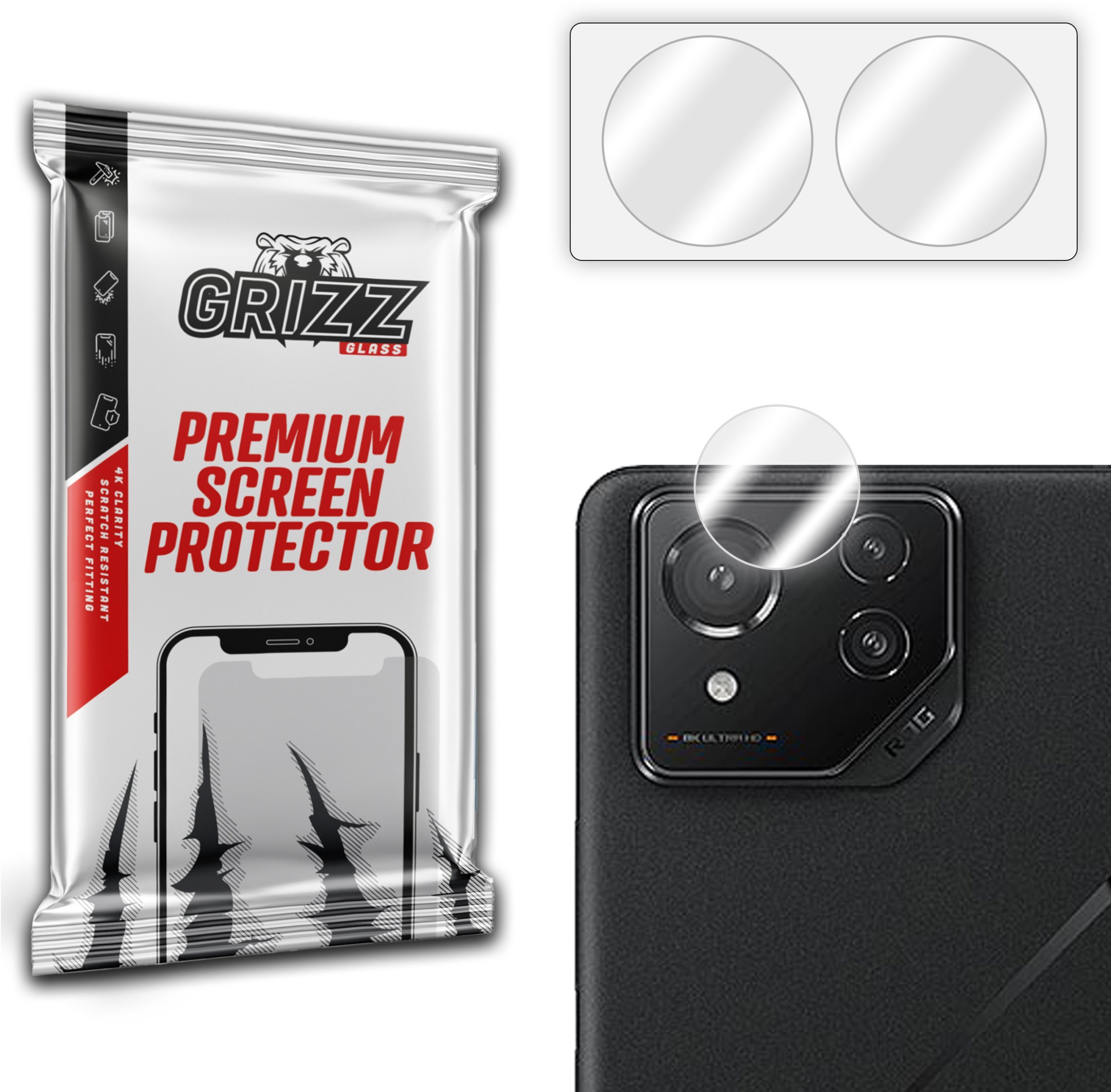 Xham mbrojtës kamerë 2 copë për Asus ROG Phone 9, hibrid, transparent