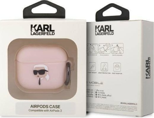 Mbulesë për kufje Karl Lagerfeld KLA3RUNIKP, për Apple AirPods 3, silikon, rozë