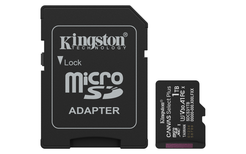 Kartë memorie Kingston Canvas Select Plus, 1TB microSDXC UHS I, me adapter SD