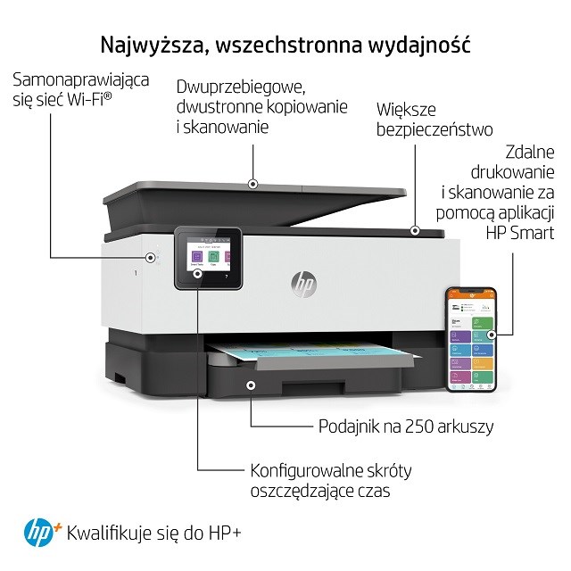 Printer multifunksional HP OfficeJet Pro 9010e, Inkjet termal, i zi