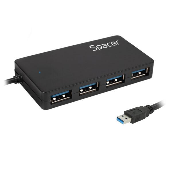 Hub i jashtëm Spacer SPHB-USB-4U30-03, 4x USB 3.0, kabllo 15 cm, i zi