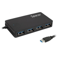 Hub i jashtëm Spacer SPHB-USB-4U30-03, 4x USB 3.0, kabllo 15 cm, i zi