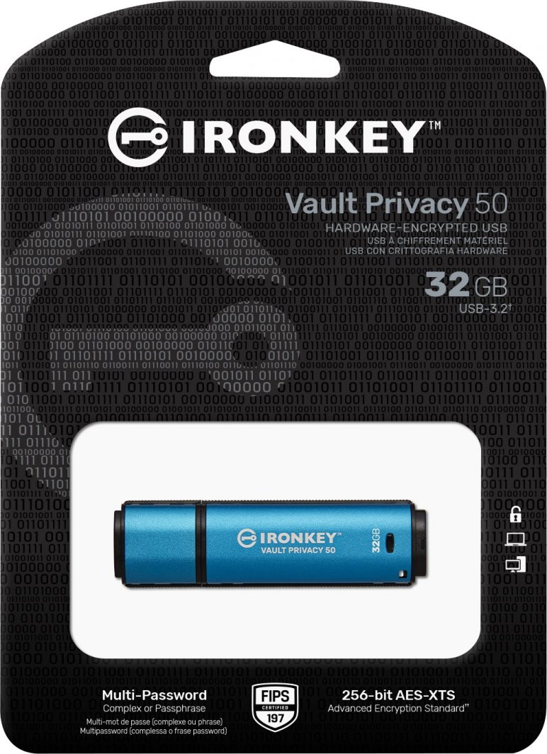 USB Pendrive Kingston IronKey Vault Privacy 50, 32GB, i kaltër/ i zi