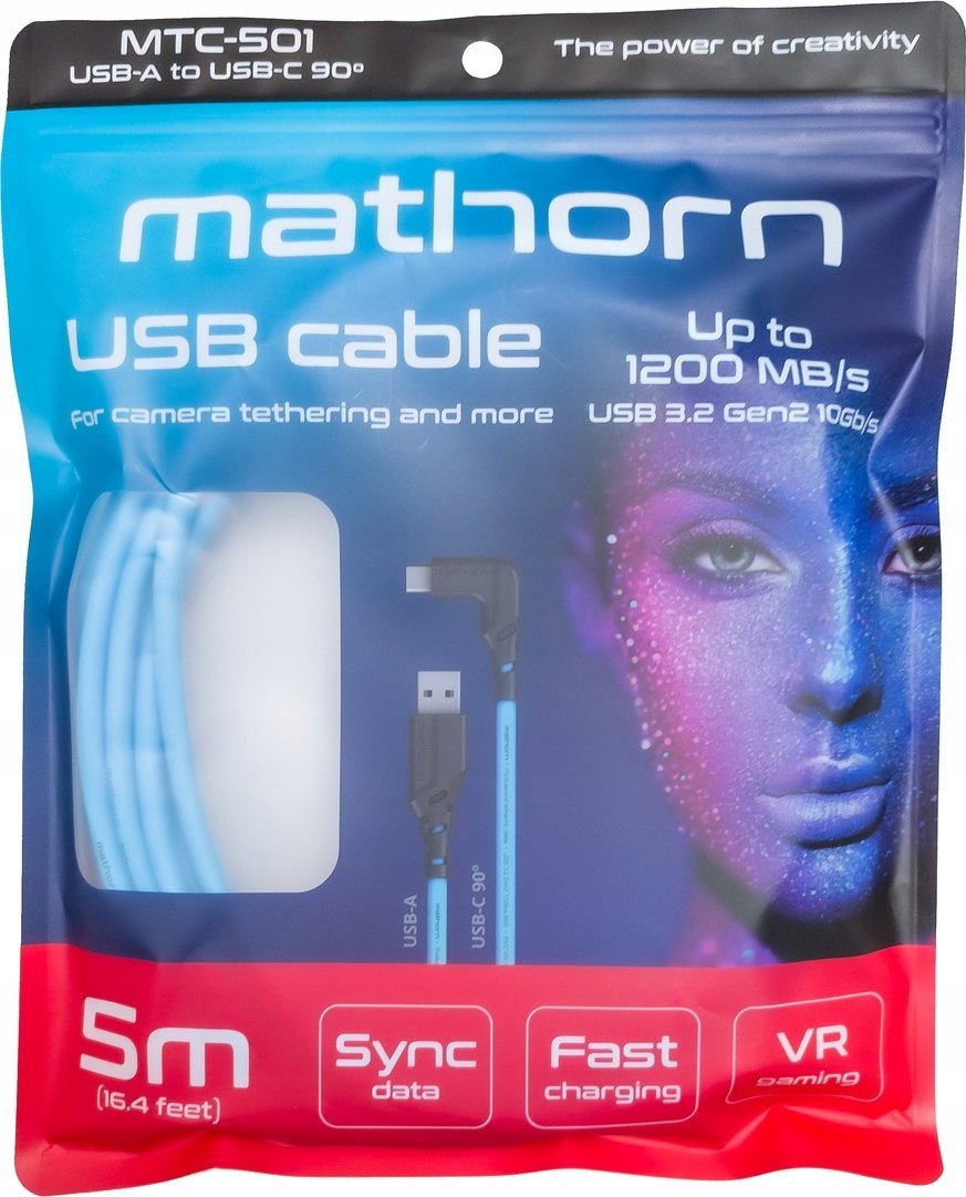 Kabllo tethering Mathorn MTC-501 USB C90, 5m, Arctic Blue