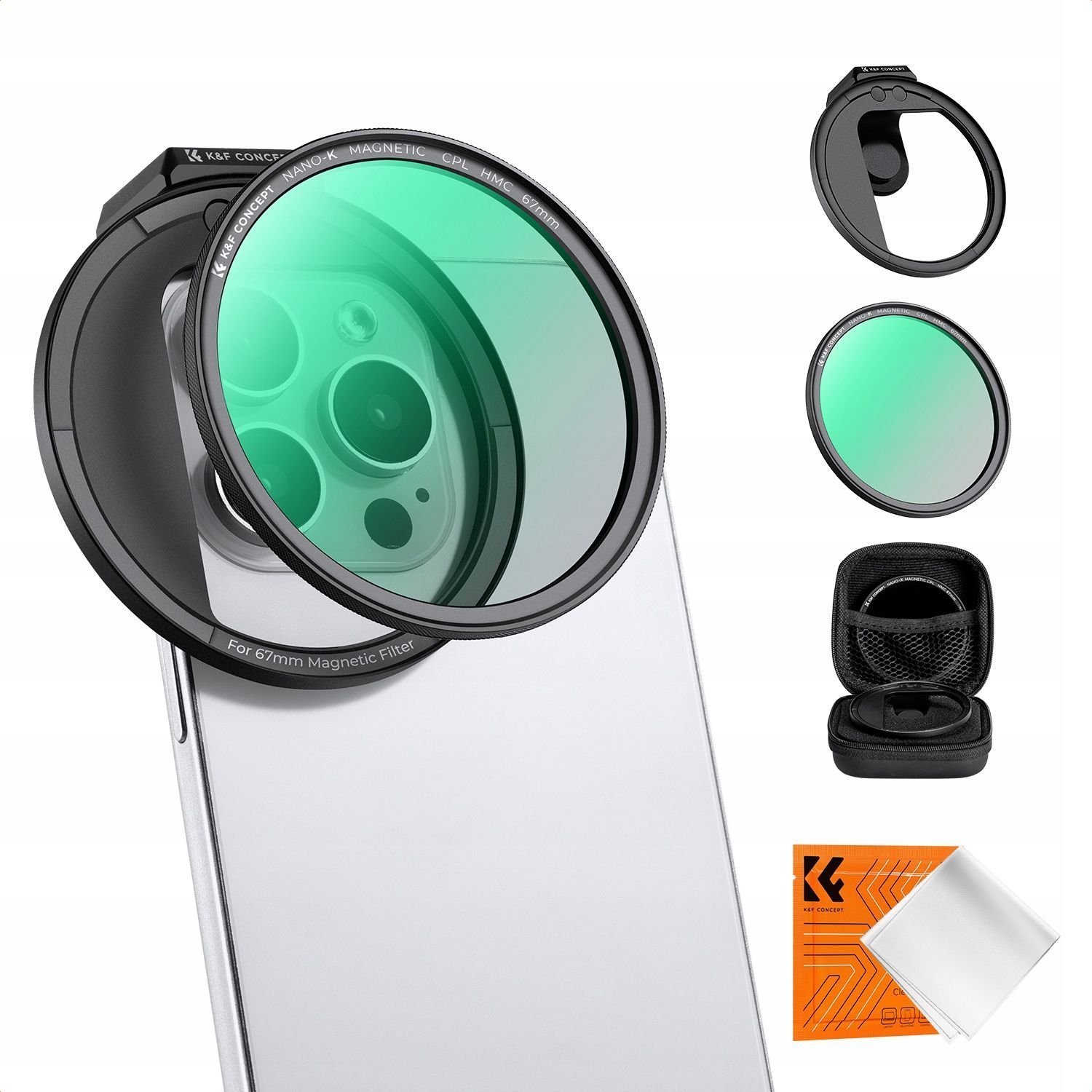 Set filtër magnetik telefoni K&amp;F Concept, klips 67mm, filtër CPL 67mm, i zi
