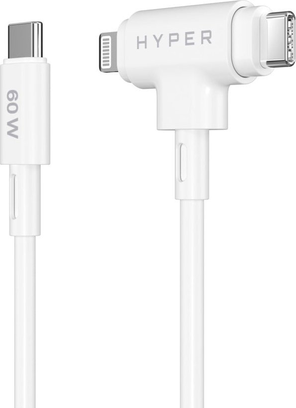Kabllo karikimi HYPER HyperJuice, USB C në USB C Lightning, 1.5 m, 60W, e bardhë