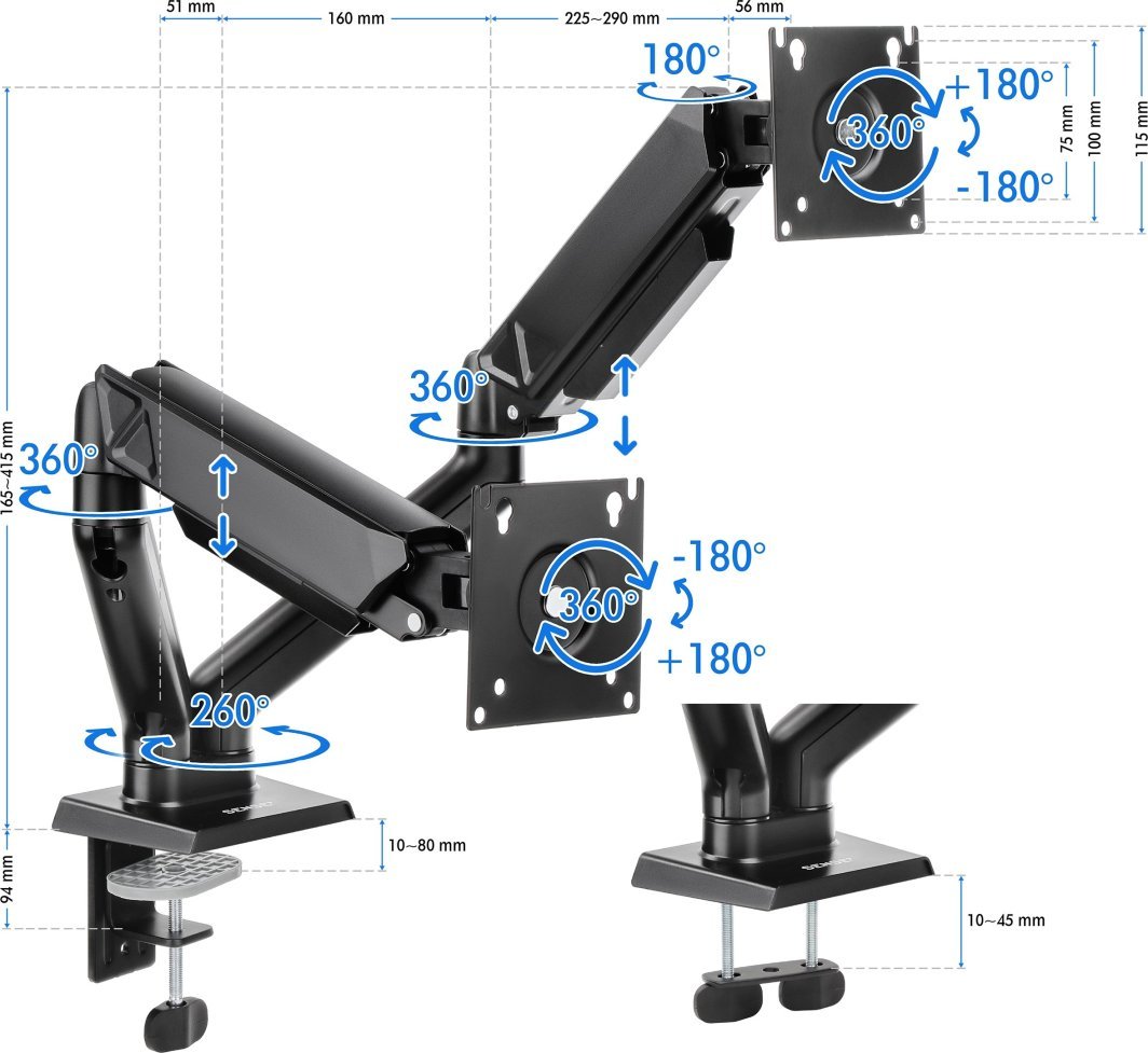 Mbajtëse për 2 monitorë SENSE7, 17"-32", e zezë