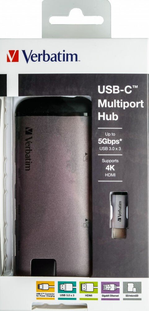 Konvertues Verbatim USB-C Multiport Hub, i hirtë