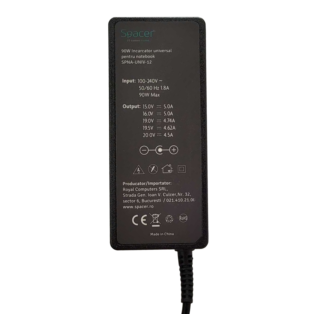 Karikues universal për laptop Spacer SPNA-UNIV-12, 90W, 12 konektorë, i zi