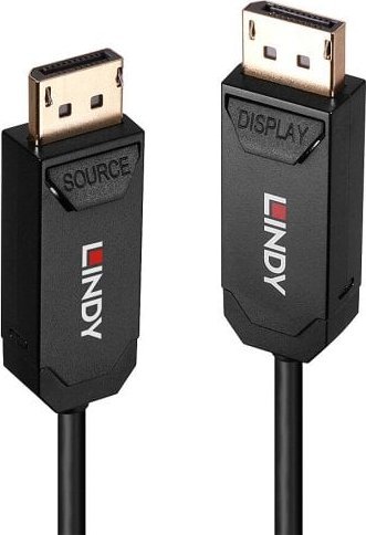 Kabllo DisplayPort Lindy Fiber Optic Hybrid DP 2.0, 50m, i zi