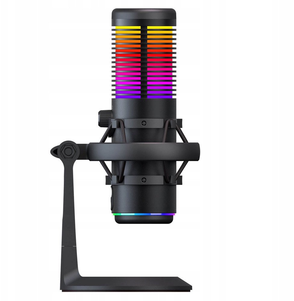 Mikrofon tavoline Rampage Bemol RGB, kapacitiv, 3.5mm dhe USB C, i zi