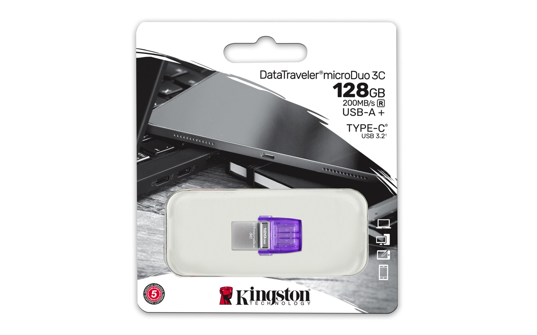 USB Kingston DataTraveler microDuo 3C, 128 GB, USB Type-A / USB Type-C