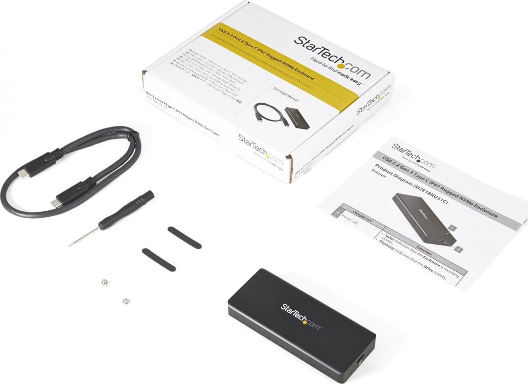 Kuti e jashtme StarTech USB C për SSD M.2 NVMe, 10Gbps, IP67, alumini i zi