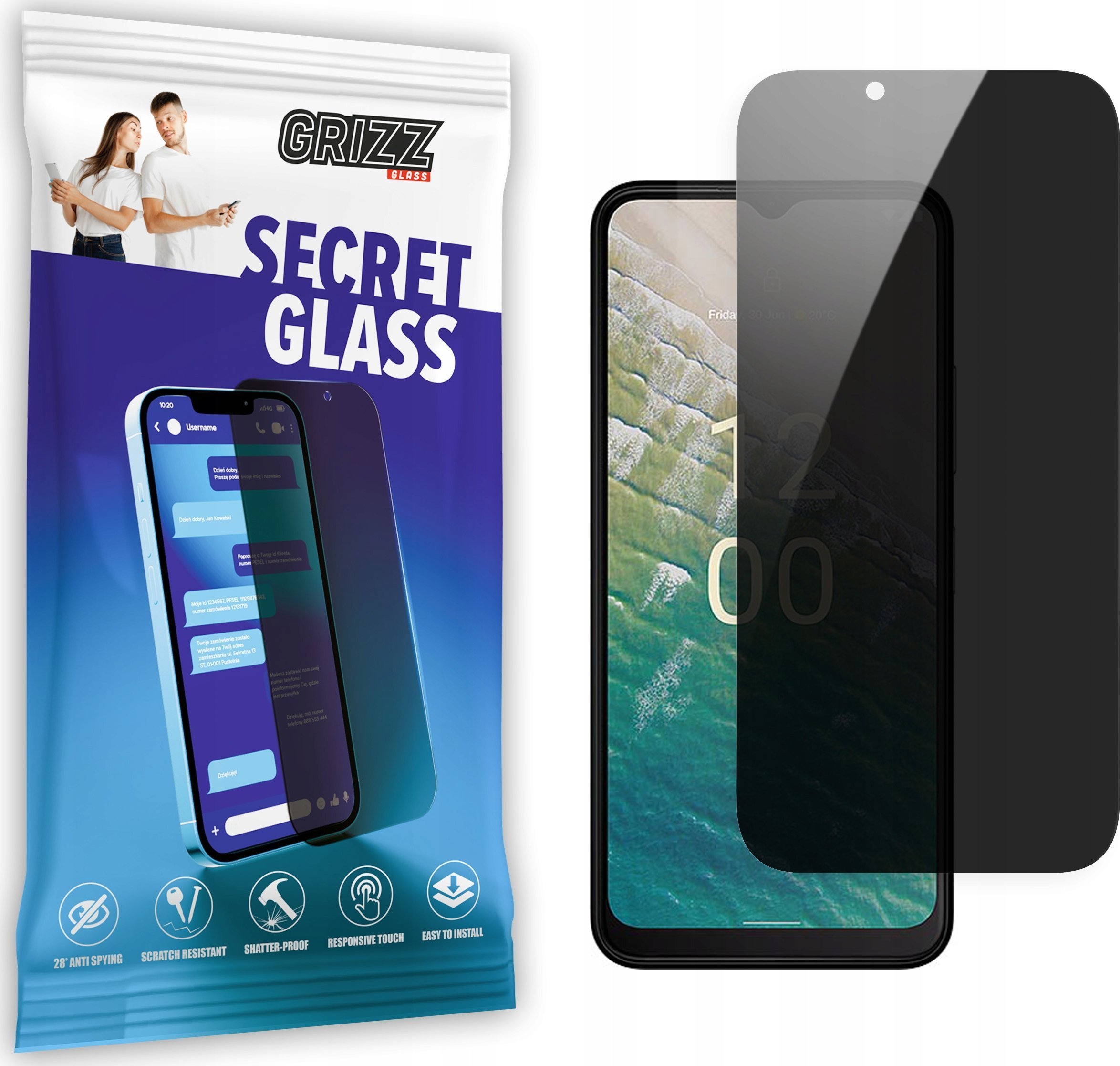 Xham mbrojtës privatësie GrizzGlass SecretGlass për Nokia G22, 6.5", transparent