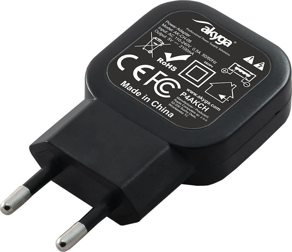 Karikues rrjeti Akyga AK-CH-06, 1x USB A 2.1A, 10W, i zi