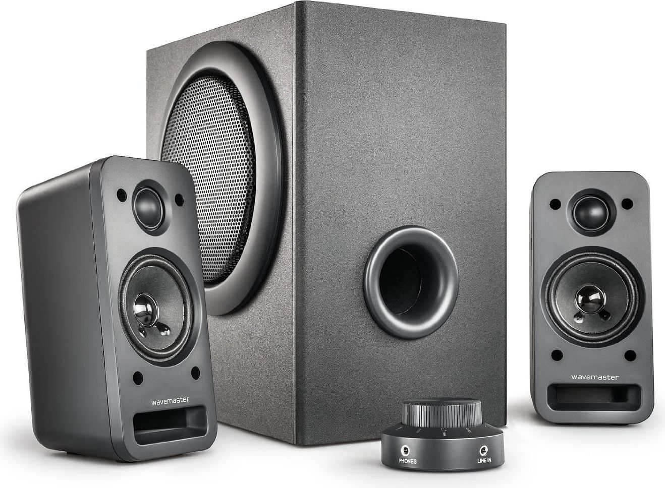 Bokse kompjuteri Wavemaster MX3 Plus, 2.1, me subwoofer druri, të zeza