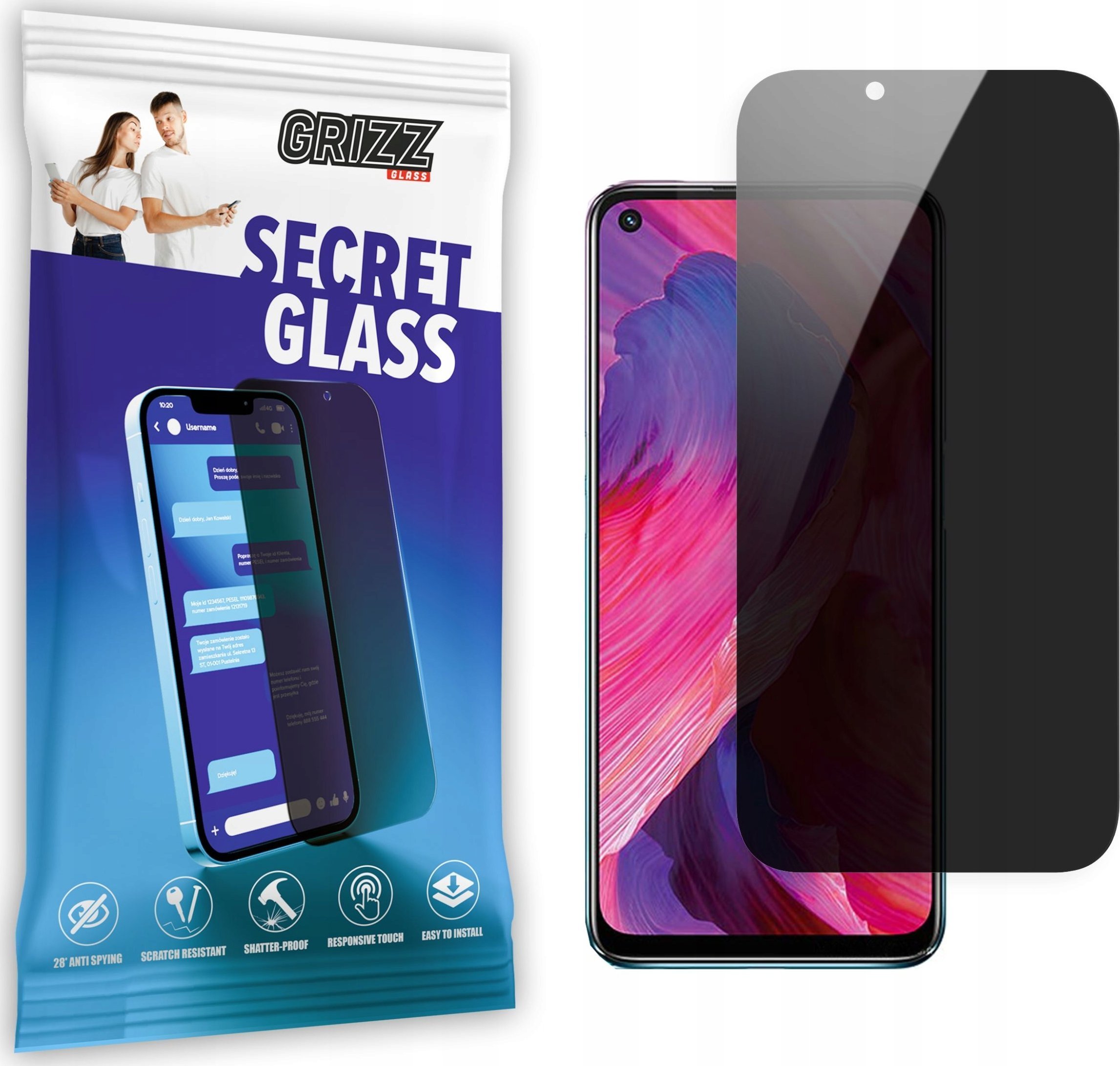 Xham mbrojtës privacy Grizz SecretGlass për Oppo A54 5G, mat, transparent