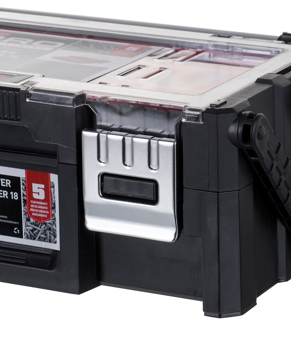 Kuti veglash Keter Tool Box 237006, 18 ndarje, kapak transparent, gri