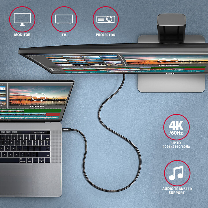 Kabllo AXAGON USB-C - USB-C SPEED+ USB3.2 Gen 2, PD100W 5A, 4K UHD, 1m, e zezë