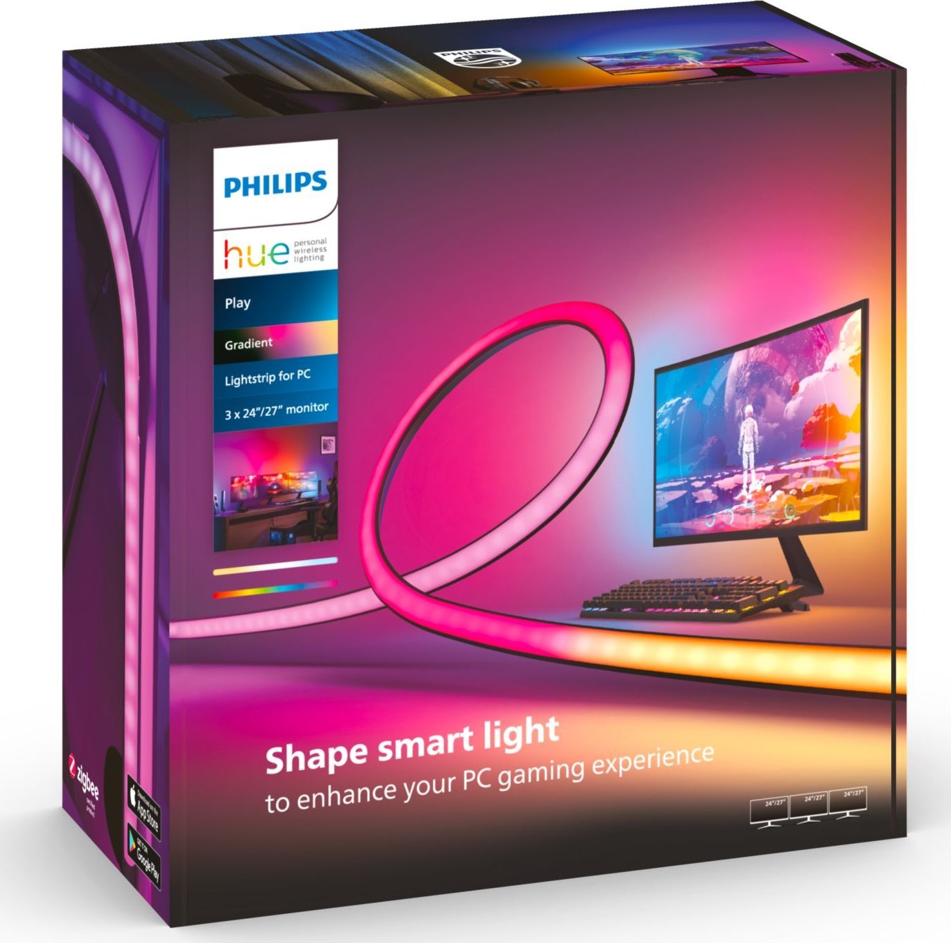 Shirit drite inteligjent Philips Hue Gradient PC Strip, për 3 monitorë 24-27", i bardhë