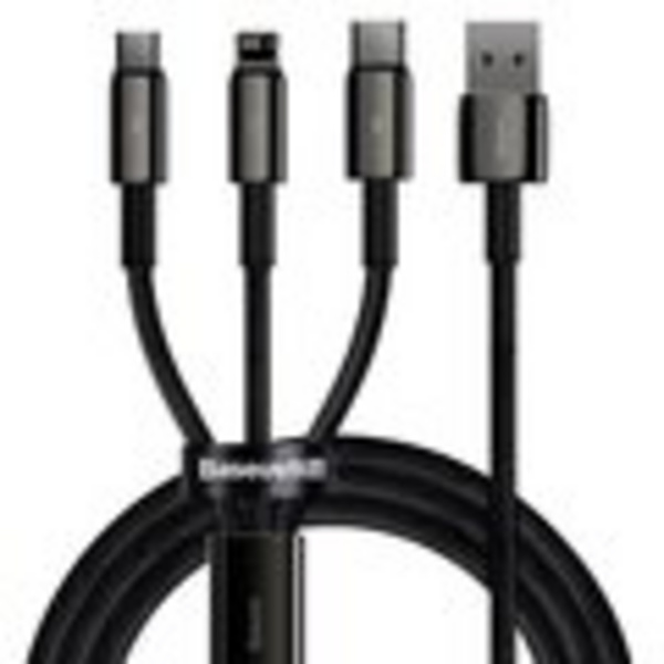 Kabllo karikuese BASEUS Superior 3në1, USB-A - USB-C / micro USB / Lightning, 1.5m, e zezë