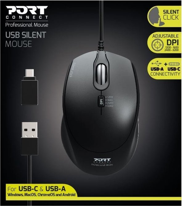 Maush Port Designs 900711, me kabllo, 3200 DPI, i zi