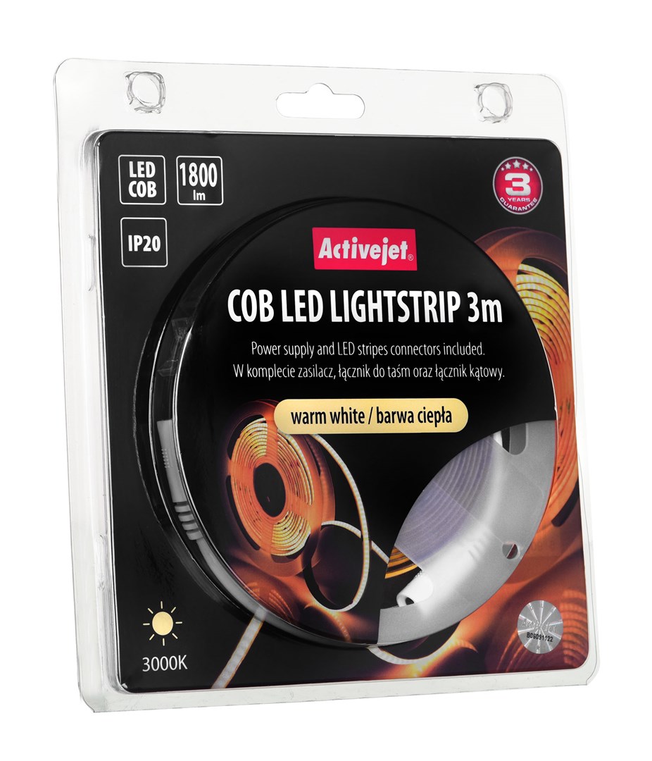Shirit LED Activejet AJE-COB, 3m, 1800lm, IP20, i bardhë i ngrohtë