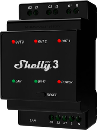 Rele inteligjente Shelly Pro 3, Wi-Fi 2.4GHz, 16A, e zezë