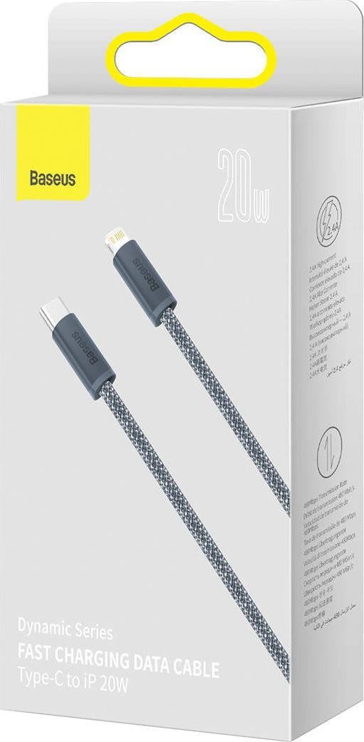 Kabllo USB Baseus USB C në Lightning, 2 m, 20W, gri
