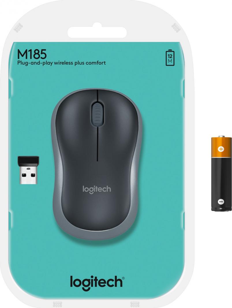 Maus Logitech M185, wireless, USB, i zi dhe i kaltërt