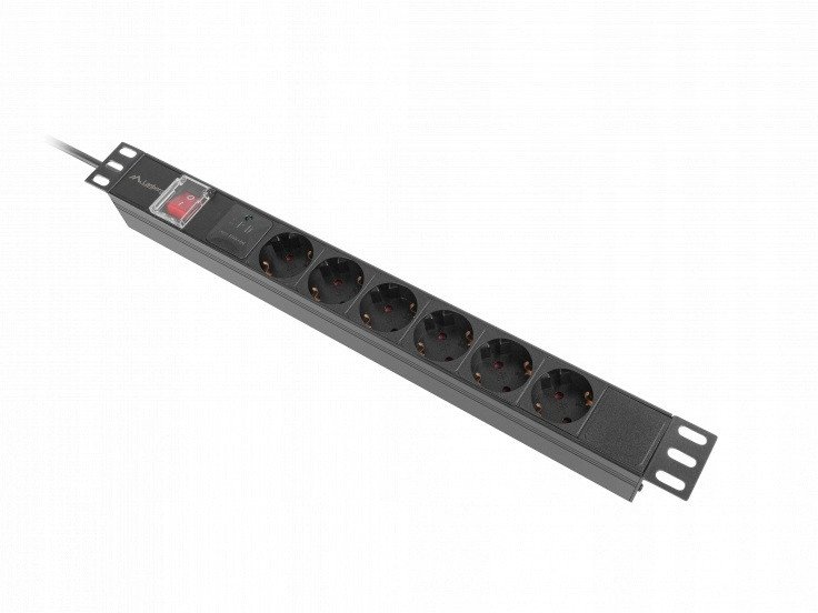 Листела за електрична енергија Lanberg 6x Schuko, 19", 2 m, влез C14, црна